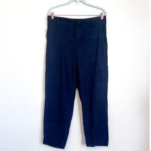 Vince Relaxed Linen Womens Pants Size L Black Wide Leg Cuff Minimalist Cargo